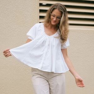 Mustard seed White Short Sleeve Peasant Top